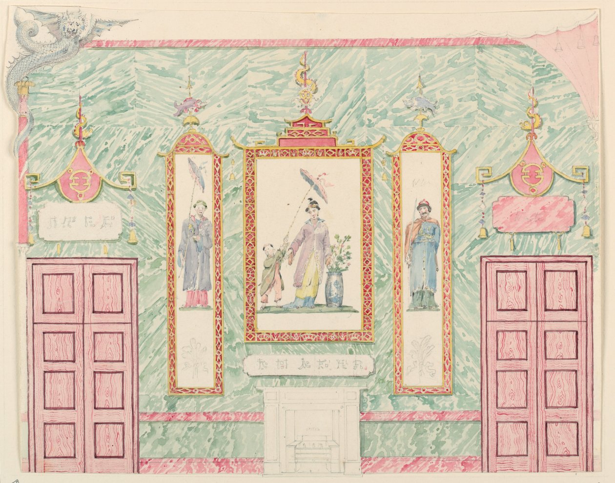 Dibujo, alzado de pared, probablemente para la sala de banquetes, Royal Pavilion, Brighton, 1815-22 de Frederick Crace