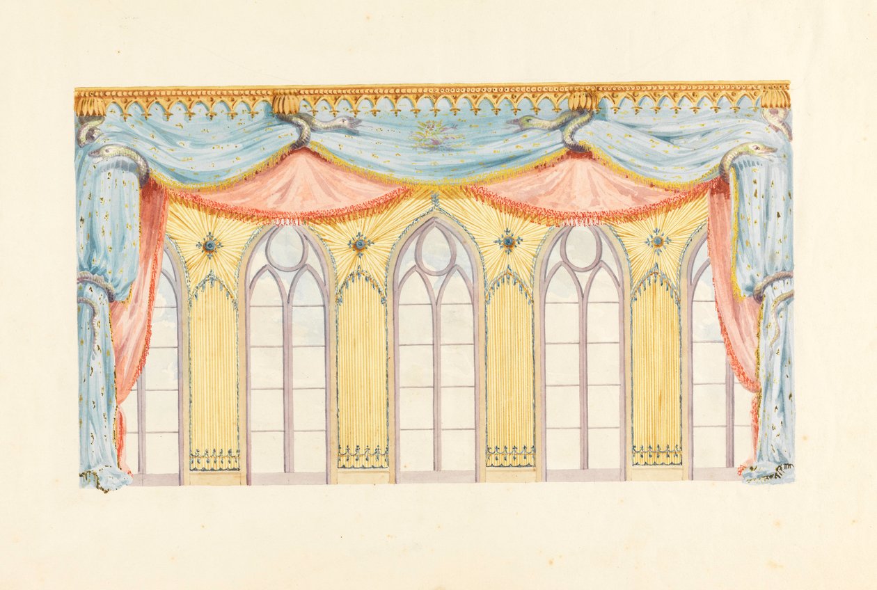 Dibujo, Decoración de ventanas, probablemente para la pared este de la sala de música, Royal Pavilion, Brighton, 1820 de Frederick Crace