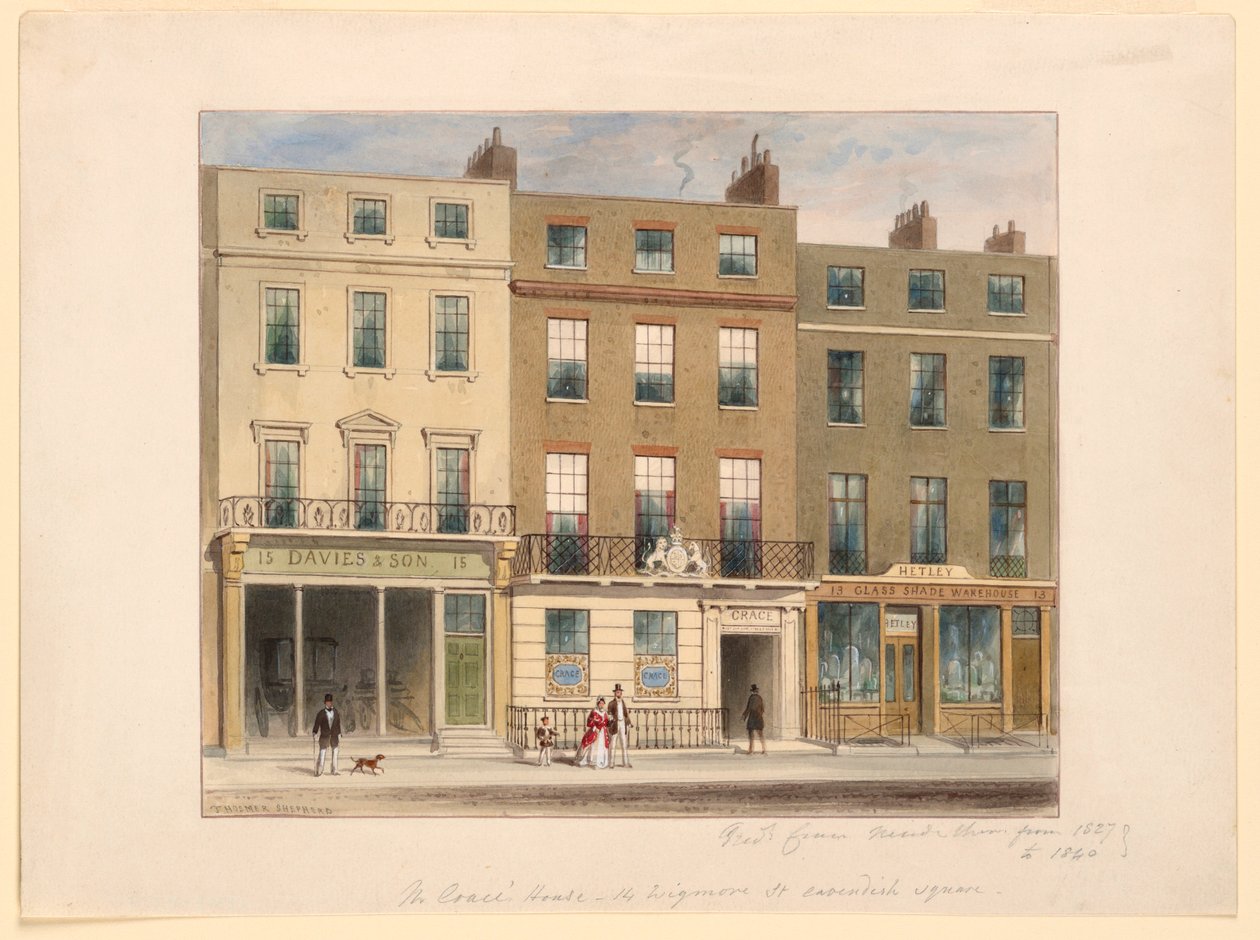 Exterior, Establecimiento de Frederick Crace and Son, 14 Wigmore Street, Londres de Frederick Crace