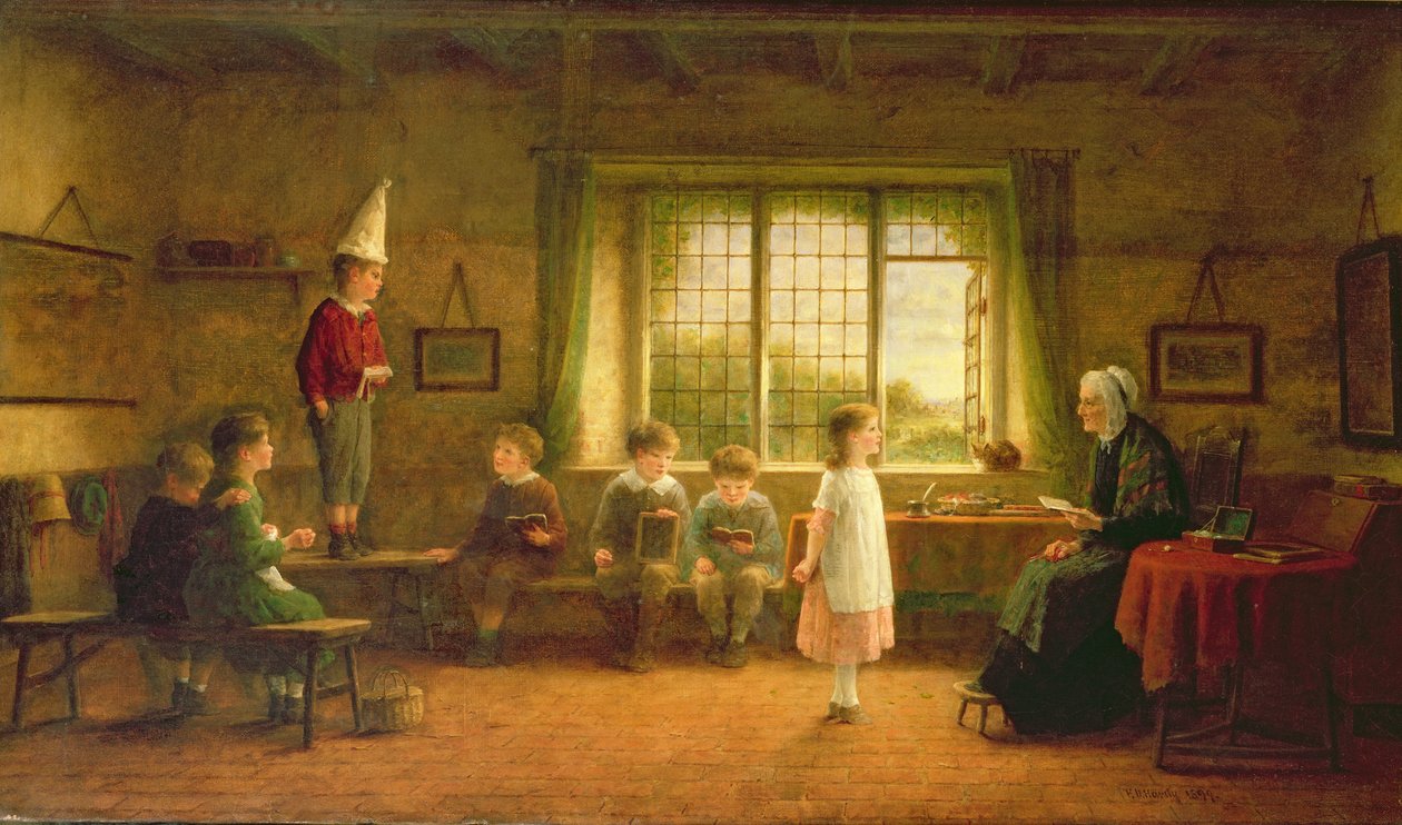 La Escuela de la Dama, firmado y fechado 1899 de Frederick Daniel Hardy