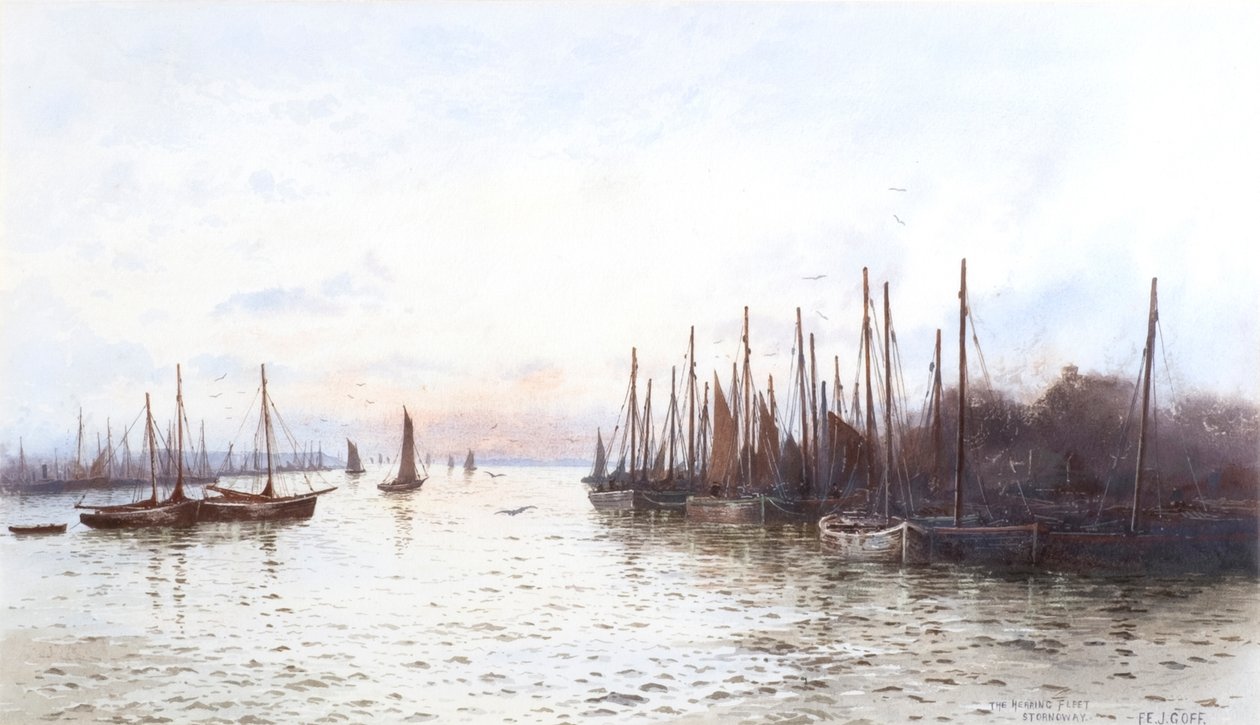 La flota del arenque, Stornoway (acuarela) de Frederick E.J. Goff