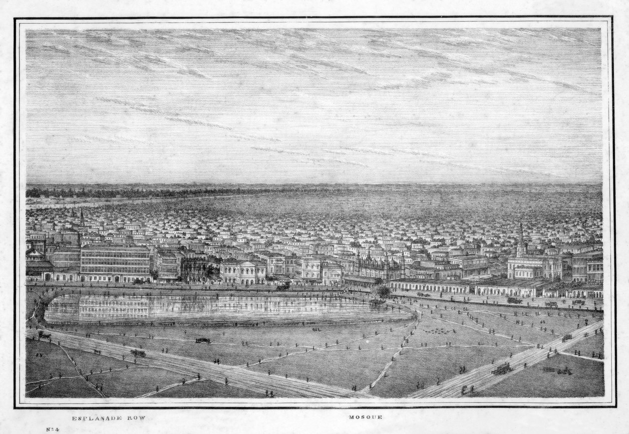 Esplanade Row y mezquita, panorama de Calcuta, India, c. 1840s de Frederick Fiebig