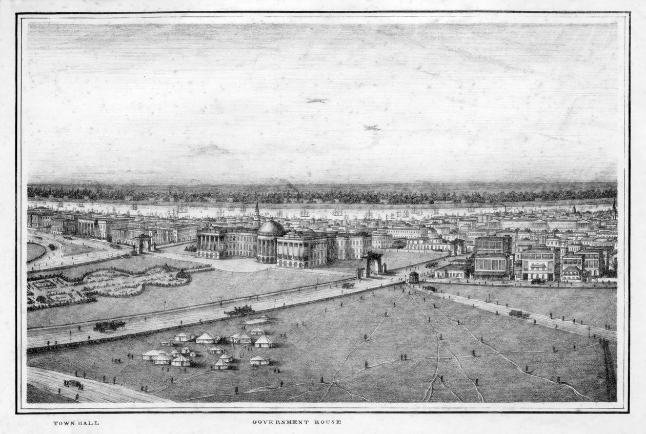 La Casa de Gobierno y el Ayuntamiento, Calcuta, India, c. 1840s de Frederick Fiebig