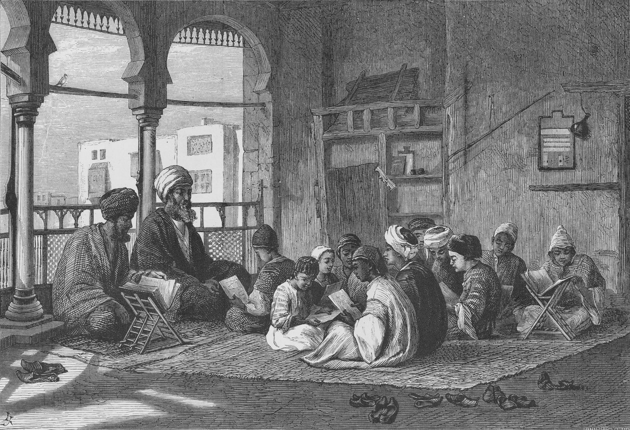 La escuela del Sultán Hassan, grabado por Butterworth y Heath de Frederick Goodall
