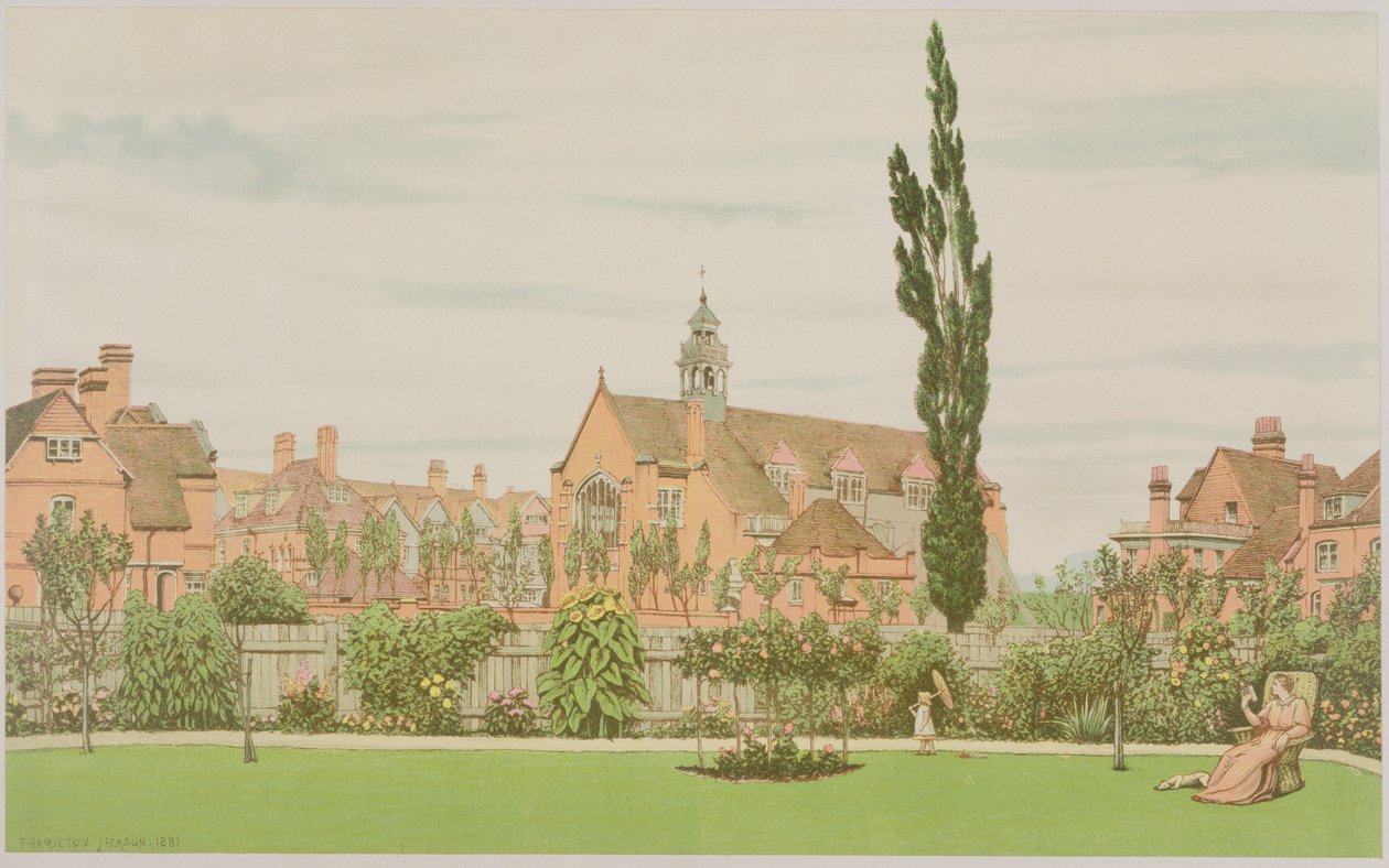 Iglesia y casa parroquial, Bedford Park, 1881 de Frederick Hamilton Jackson