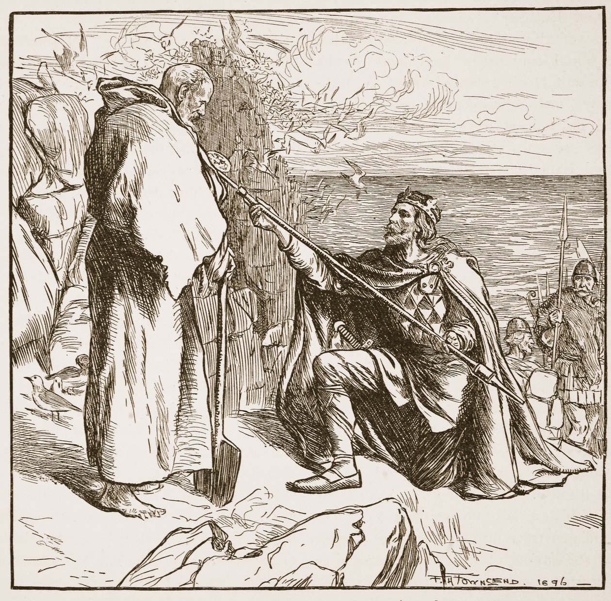 Egfrid suplicando a San Cuthbert, ilustración de 