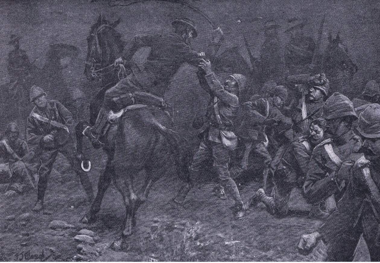 El Mayor Boole-Smith enfrenta a De Wet, de Después de Pretoria: La Guerra de Guerrillas publicado por Harmsworth Bros Limited, 1901 de Frederick Judd Waugh
