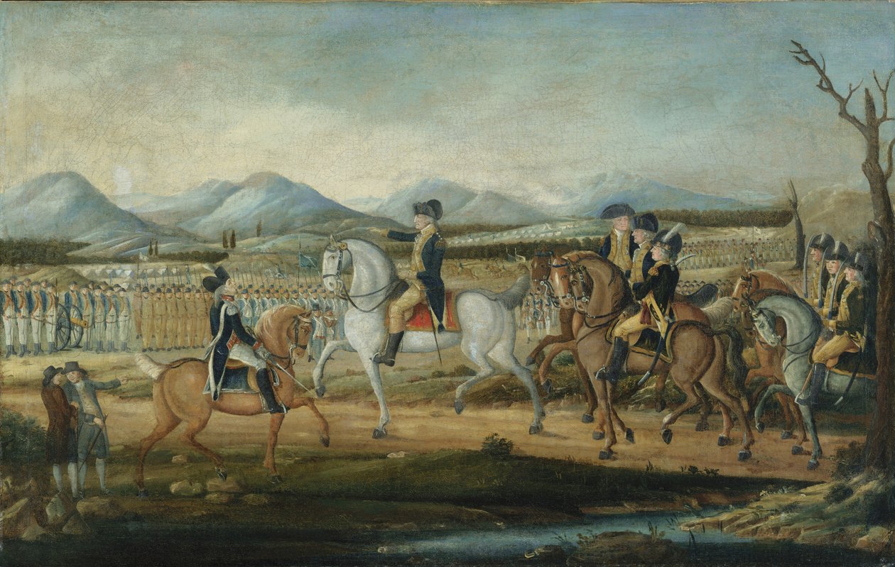 Washington revisando el ejército occidental en Fort Cumberland, Maryland de Frederick Kemmelmeyer
