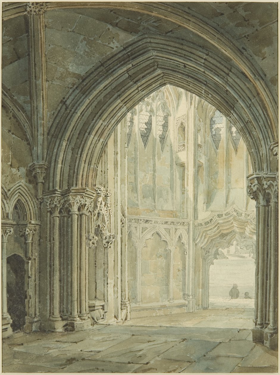 Interior del pórtico norte de St Mary Redcliffe de Frederick Mackenzie