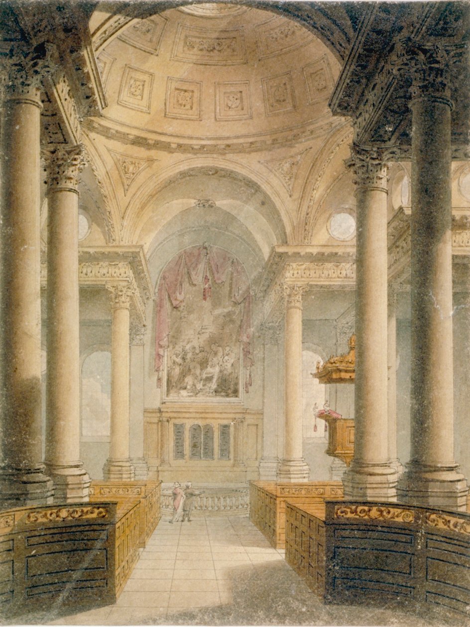 Interior de la Iglesia de San Esteban Walbrook, Ciudad de Londres, 1810 de Frederick Mackenzie