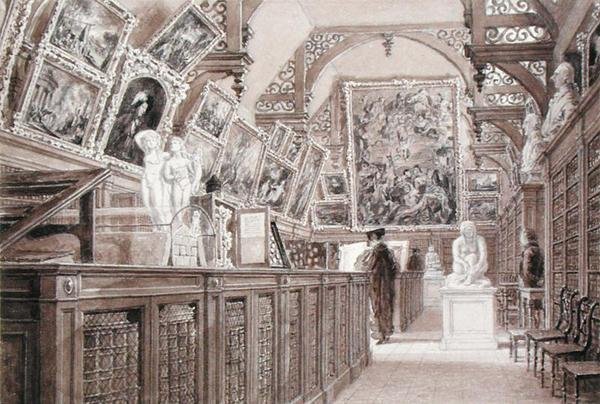 Interior de la antigua escuela Perse, con una selección del legado de Lord Fitzwilliam expuesto de Frederick Mackenzie