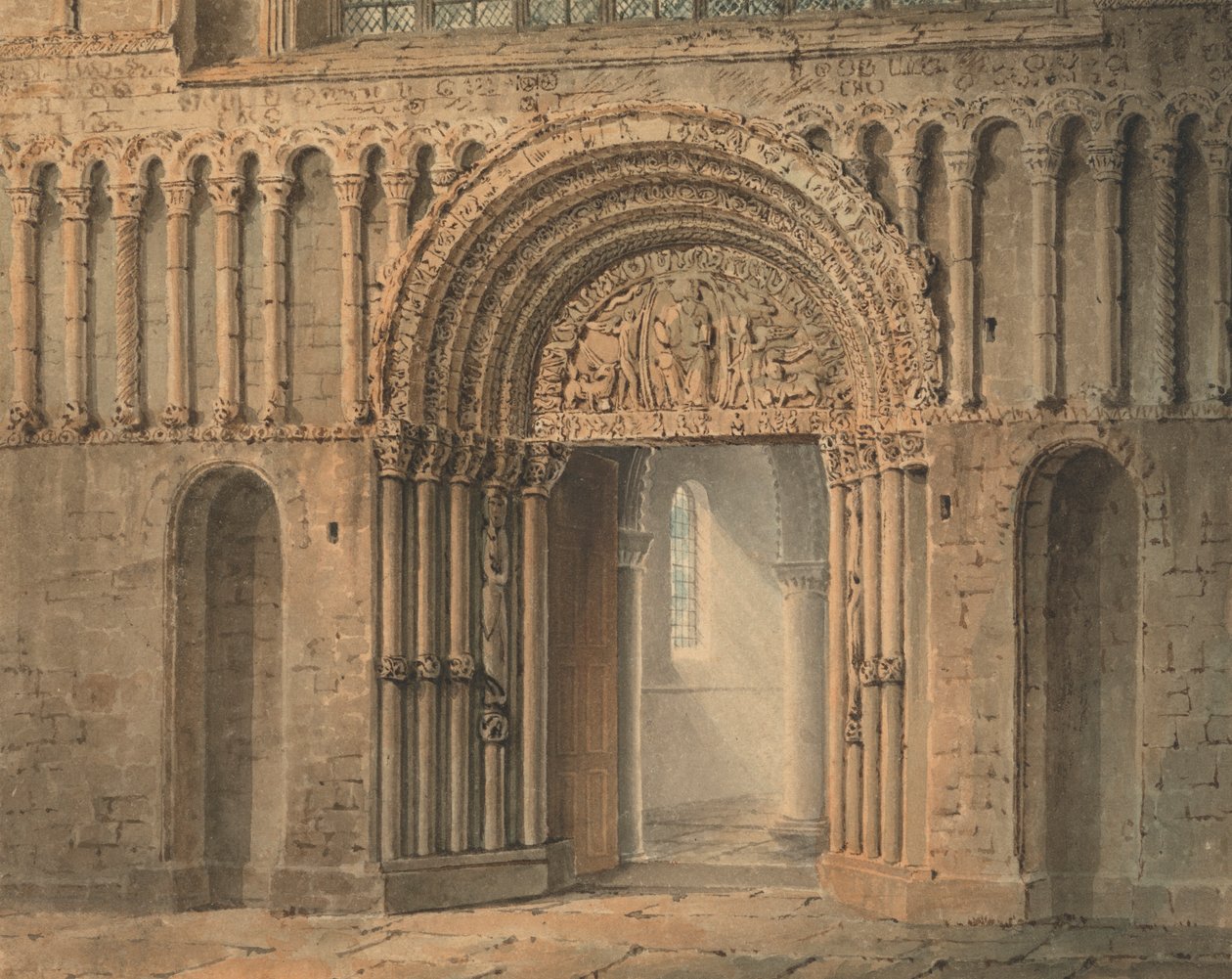 La puerta oeste de la catedral de Rochester, Kent de Frederick Mackenzie