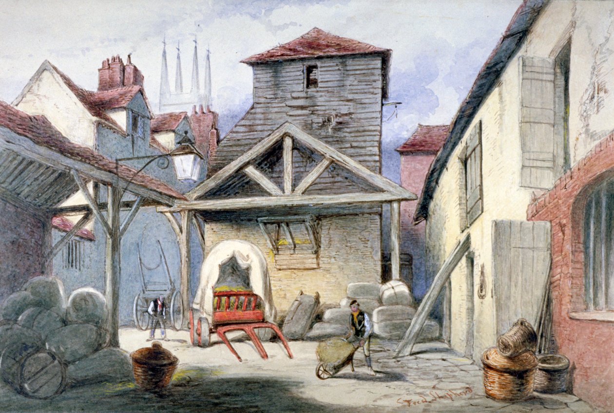 Patio de la posada Rose, Farringdon Street, Ciudad de Londres, 1838 de Frederick Napoleon Shepherd