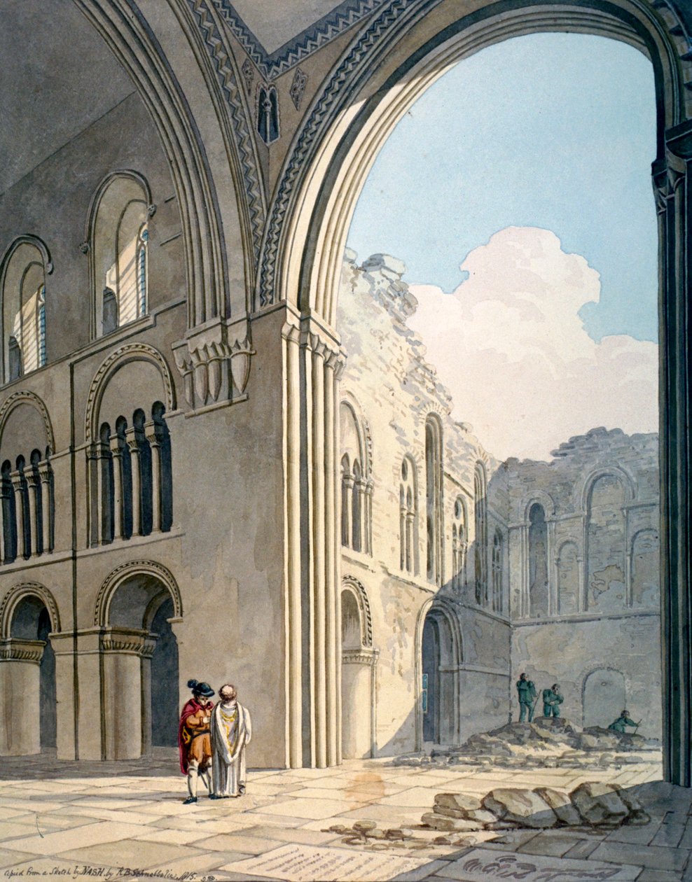 Coro de la Iglesia de San Bartolomé el Grande durante reparaciones, Smithfield, Ciudad de Londres, 1815 de Frederick Nash