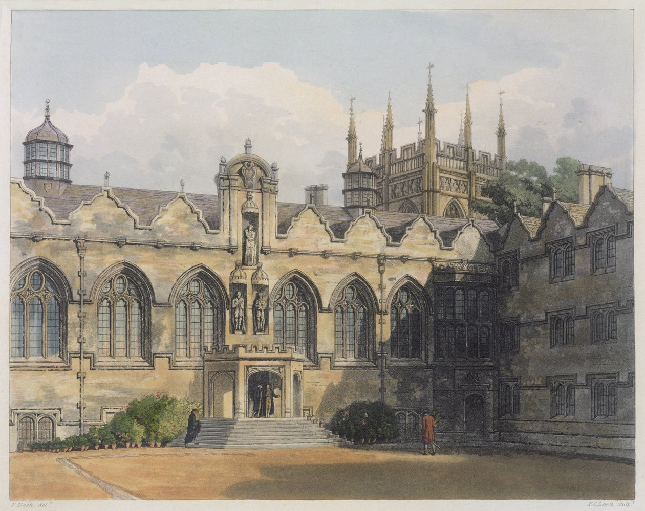 Exterior del Oriel College, ilustración de 
