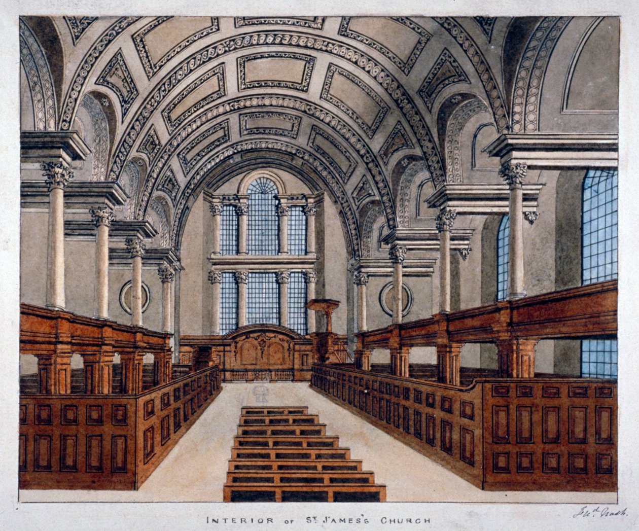Vista interior mirando al este, Iglesia de St James, Piccadilly, Londres de Frederick Nash