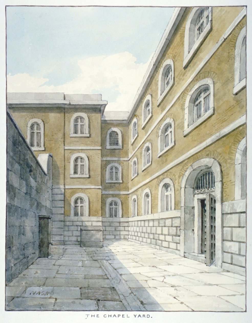 El patio de la capilla en la prisión de Newgate, Old Bailey, Ciudad de Londres, 1840 de Frederick Nash