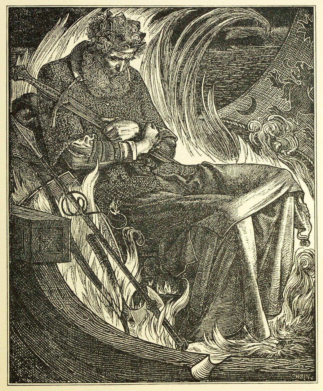 Muerte del Rey Warwulf, pub. 1915 grabado, 1915 de Frederick Sandys