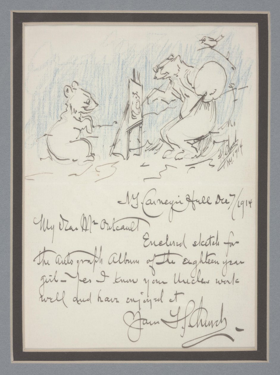 Carta autógrafa con boceto de Frederick Stuart Church