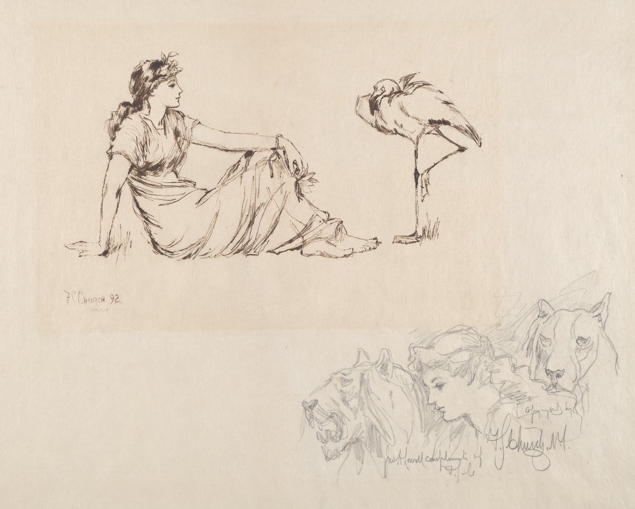 Mujer y una grulla (¿Vigilancia?) de Frederick Stuart Church