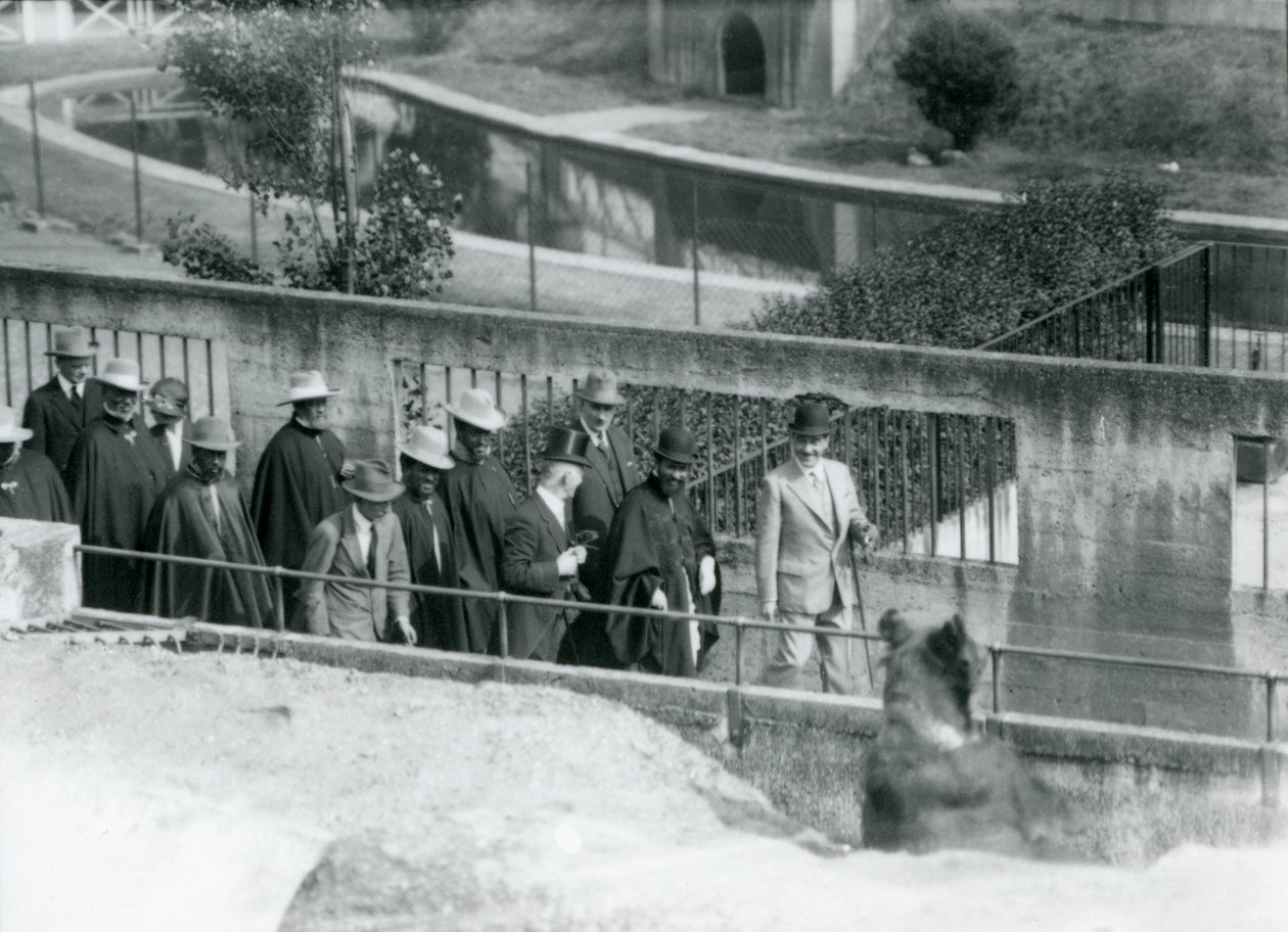 Sir Peter Chalmers Mitchell, con el Regente Etíope Haile Selassie y su Séquito, Observando un Oso Pardo en las Terrazas Mappin, Zoológico de Londres, 1924 de Frederick William Bond
