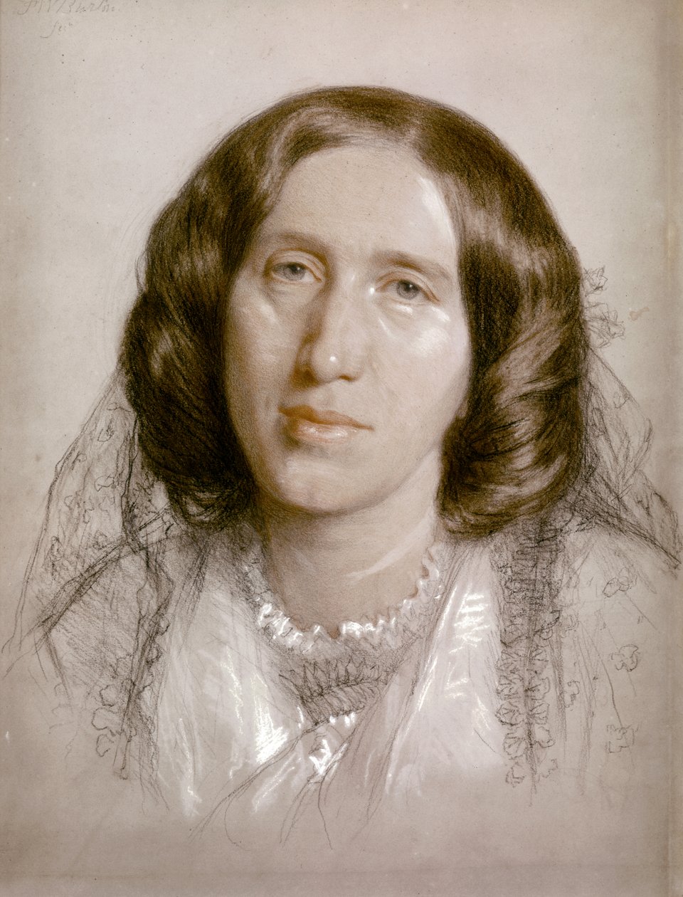 George ELIOT, Retrato 1865 (papel, tiza) de Frederick William Burton