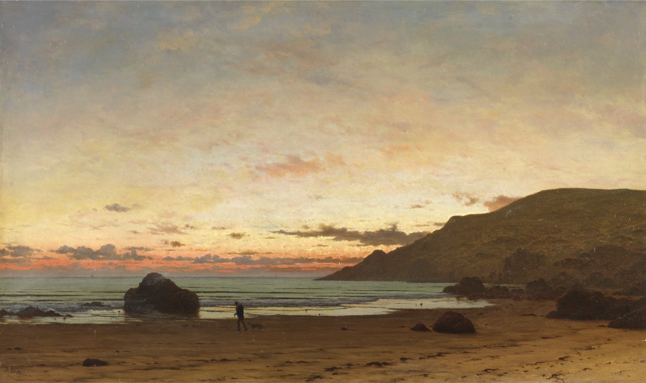 Escena Costera con un Hombre y un Perro, 1886 de Frederick William Meyer