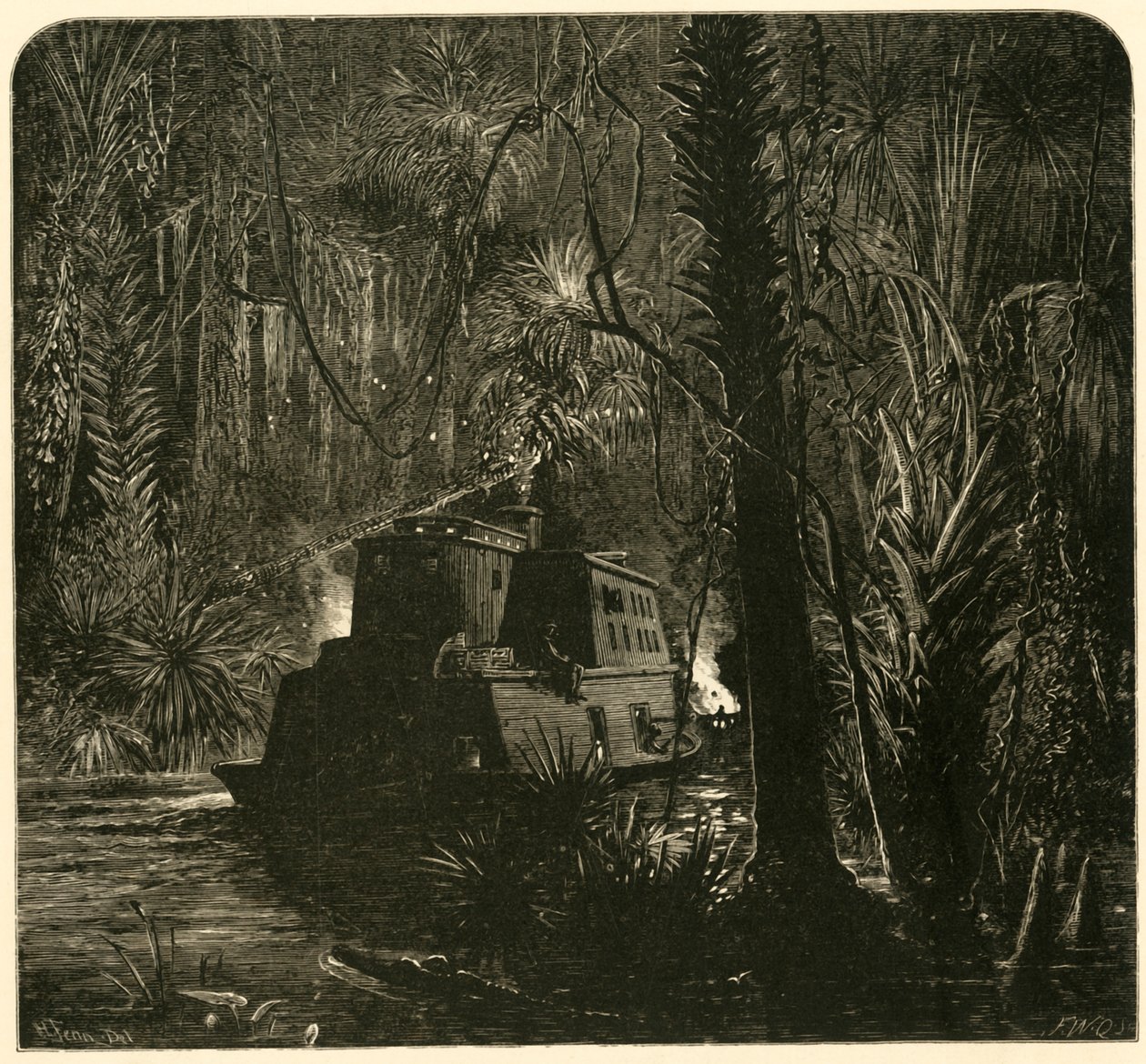 Ascendiendo el río Ocklawaha de noche de Frederick William Quartley