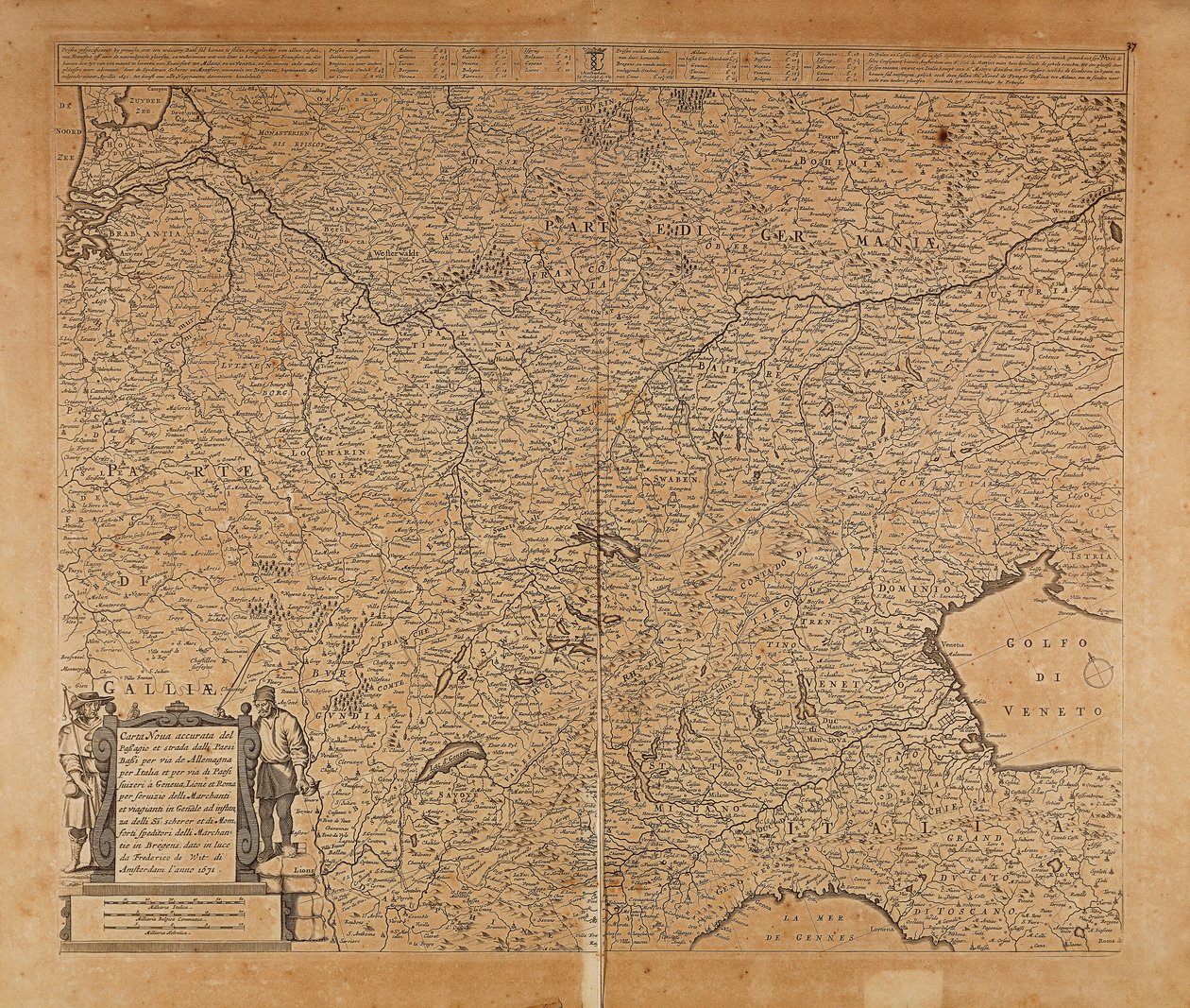 Europa Central-Norte e Italia del Norte, Mapa por Frederik de Wit, Ámsterdam, grabado en cobre de Frederick de Wit