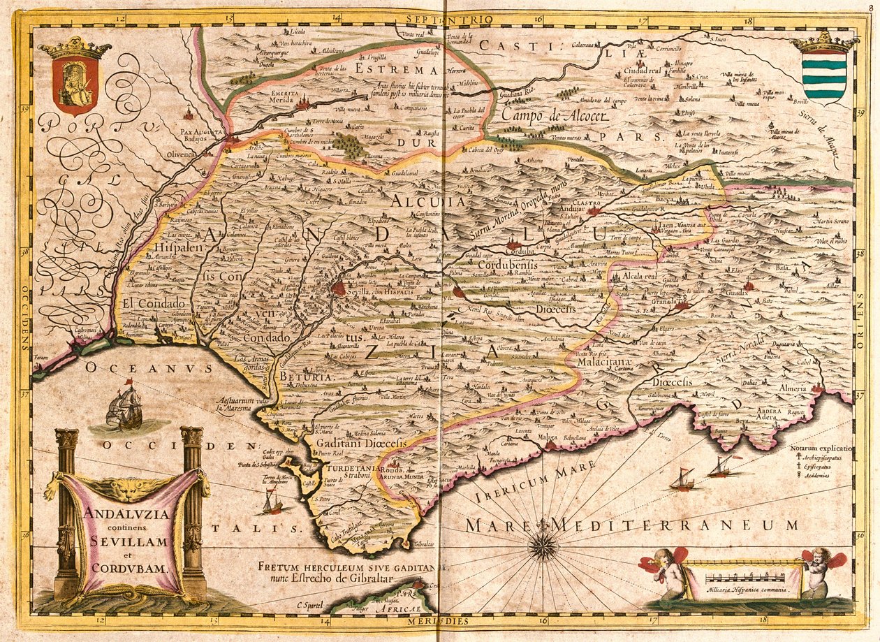 Mapa de Andalucía, con Sevilla y Córdoba de Frederick de Wit