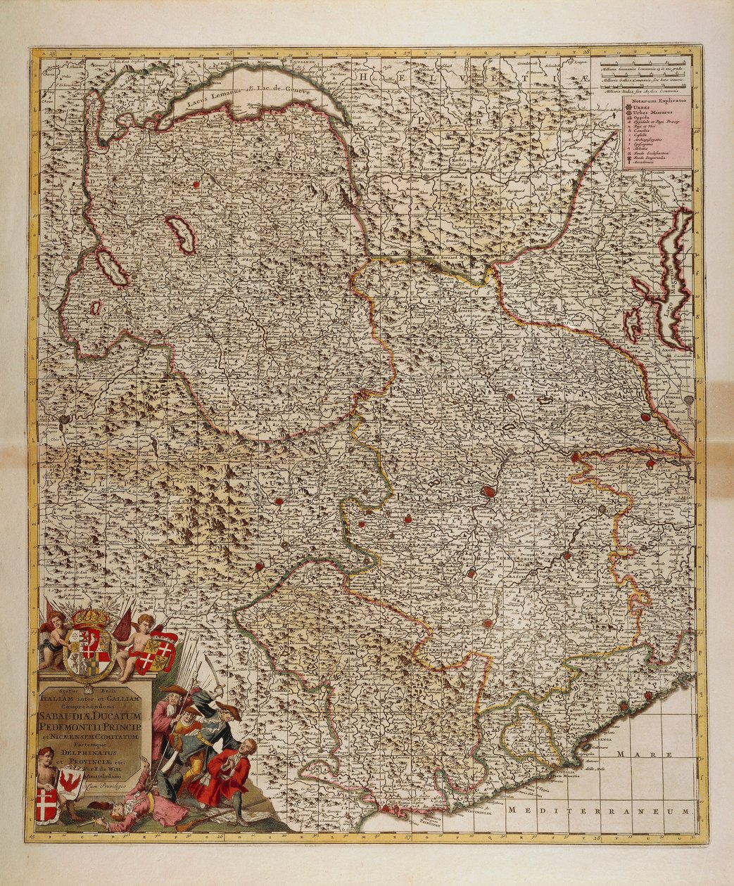 Mapa de las regiones alpinas y transalpinas francesas, suizas e italianas y la región de Liguria Occidental, Mapa por Frederik de Wit de Atlas Sive Descriptio Terrarum Orbis de Frederick de Wit