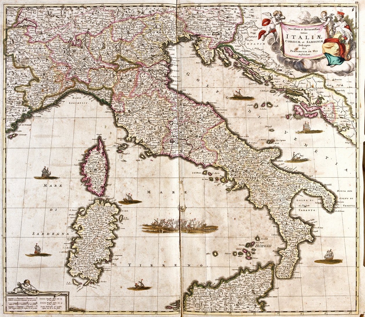 Mapa de Italia, Córcega y Cerdeña de Frederick de Wit