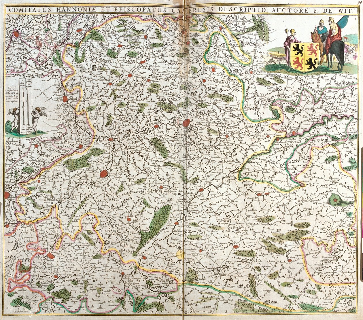 Mapa del Condado de Hainaut (Hainau) (Bélgica) y el Obispado de Cambresis (Francia) de Frederick de Wit