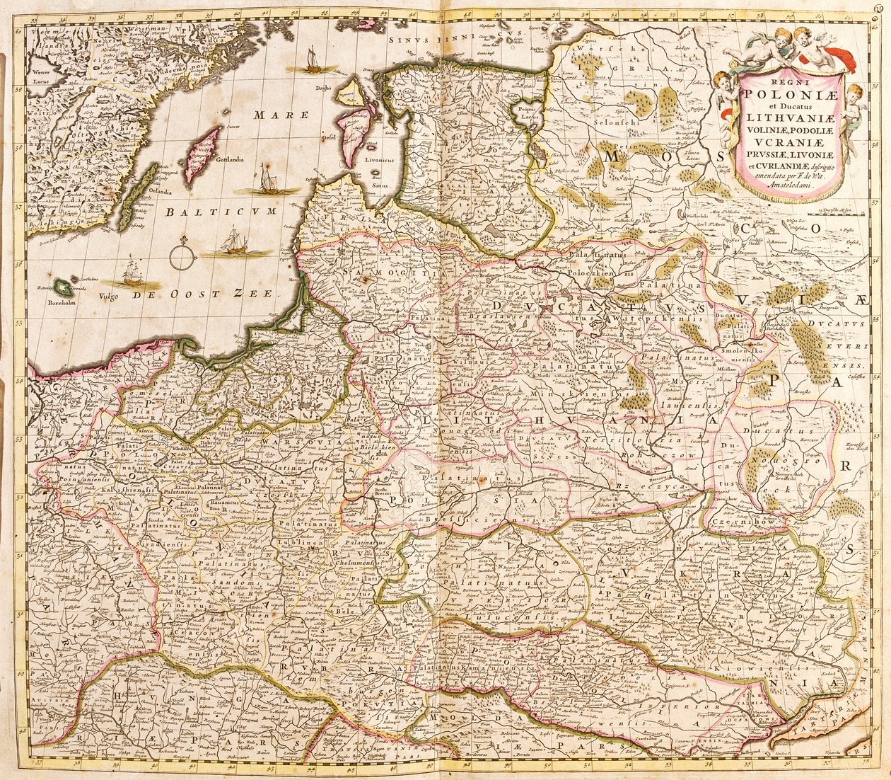 Mapa del Reino de Polonia, Ducados de Lituania y Livonia (Letonia) y Ucrania de Frederick de Wit