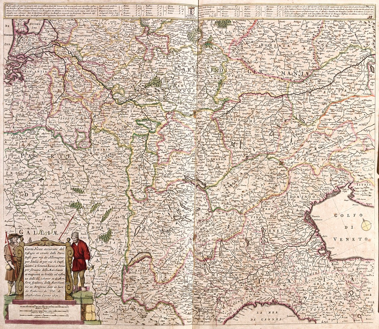 Mapa de la región de la cadena de los Alpes (Francia, Italia, Alemania) de Frederick de Wit