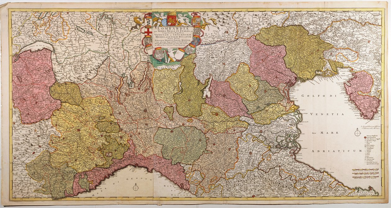 Norte de Italia. Mapa por Frederik de Wit, Ámsterdam, grabado en cobre. 1705 de Frederick de Wit