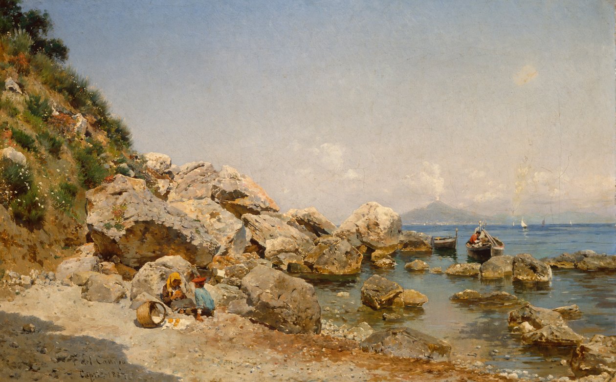 En la playa de Capri con el Vesubio de fondo de Frederico del Campo