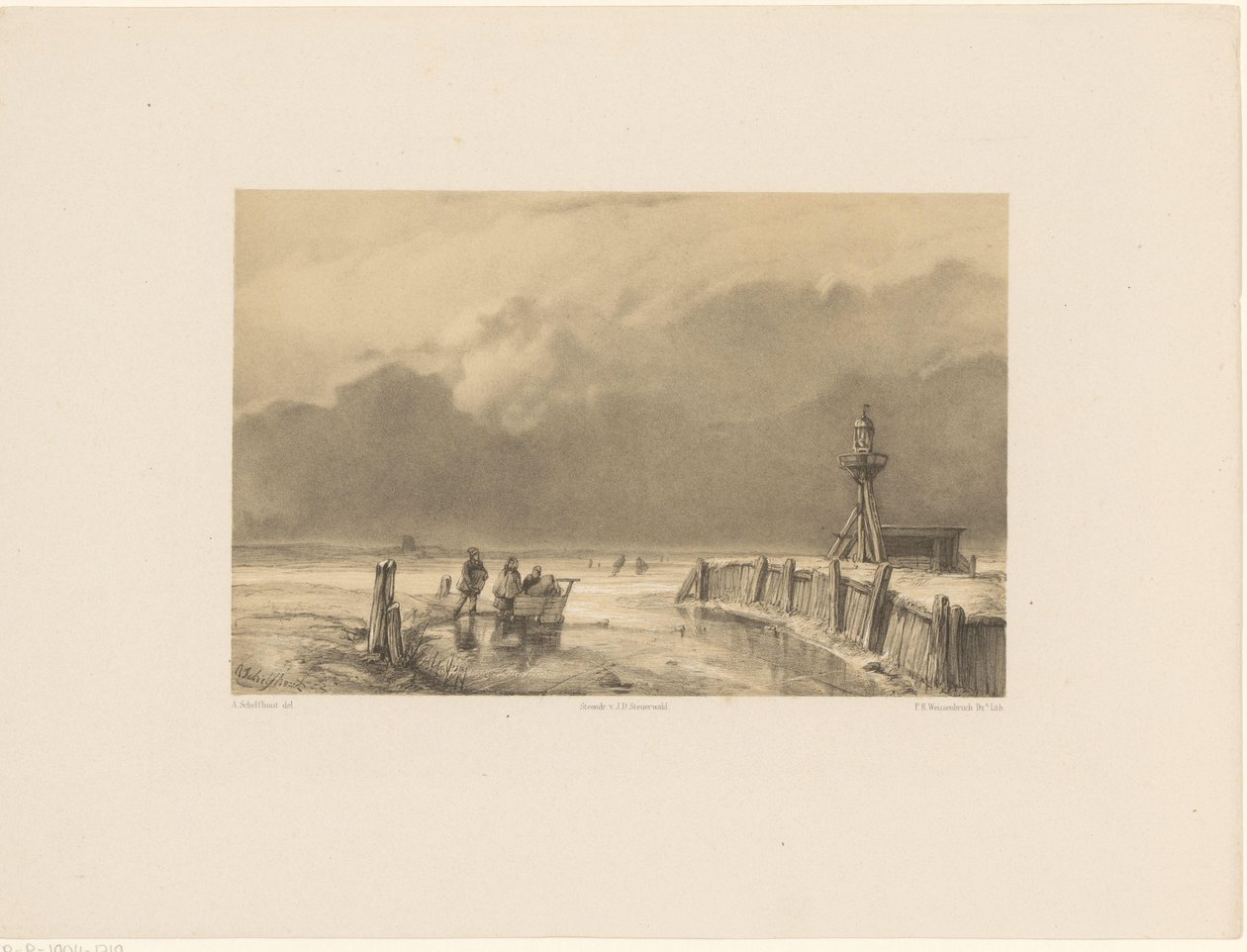 Paisaje de hielo con faro de Frederik Hendrik Weissenbruch