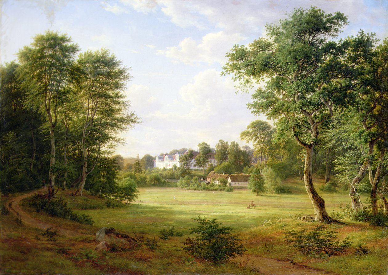 Paisaje danés con un pequeño castillo (óleo sobre lienzo) de Frederik Kiaerskou