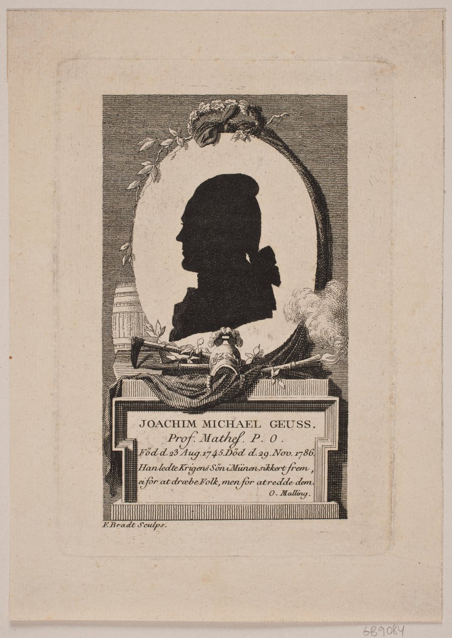 Silueta del Prof. Joachim Michael Geuss de perfil a la izquierda de Frederik Ludvig  Bradt