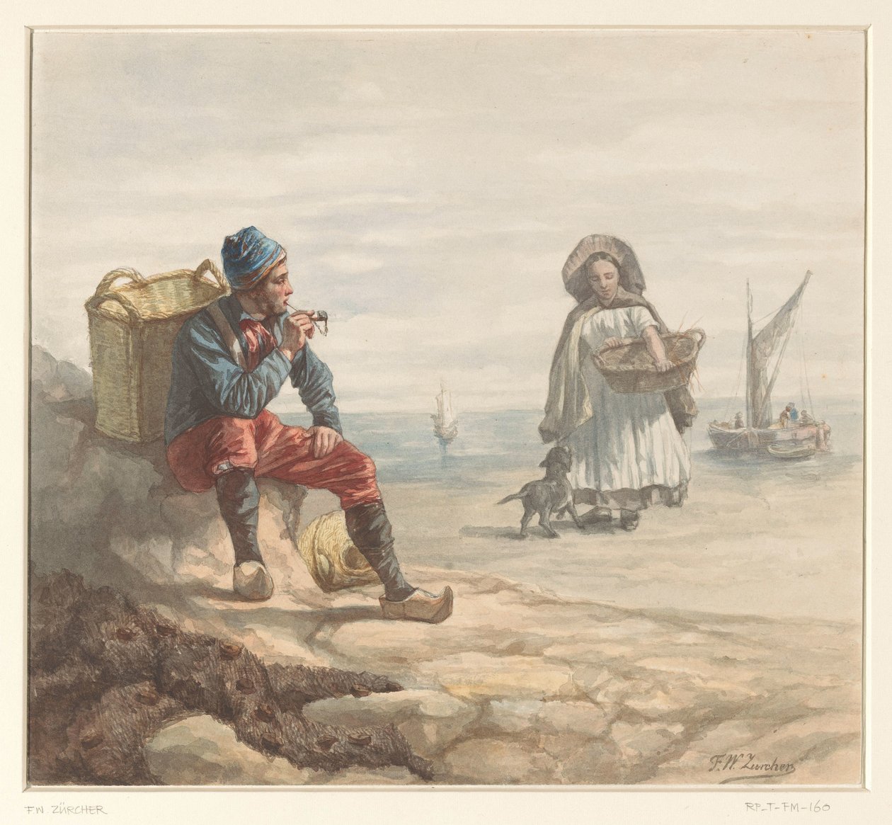 Pescadores en la playa de Frederik Willem Zürcher