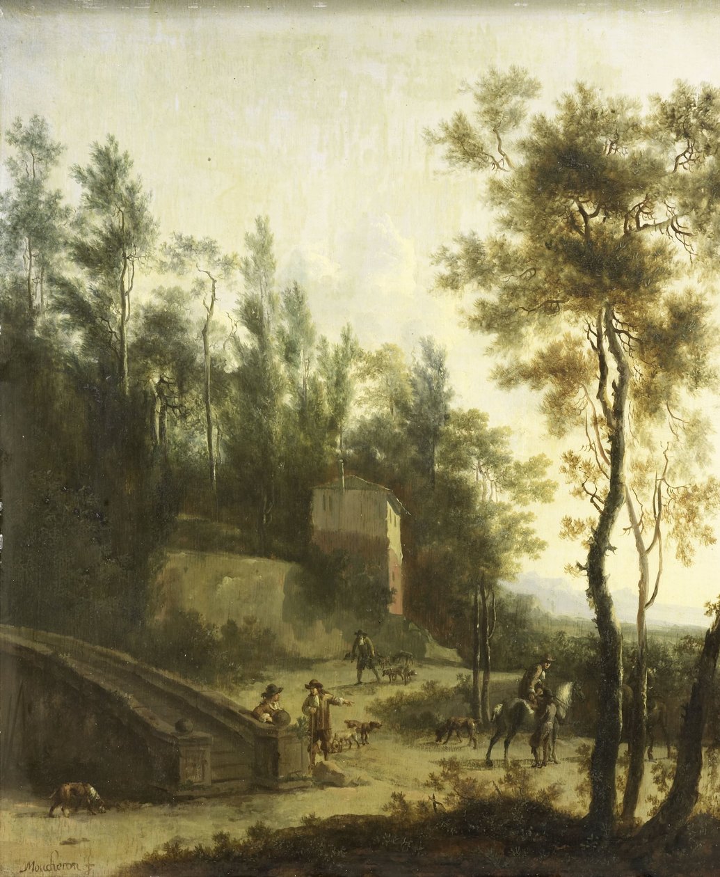 Paisaje italiano con cazadores de Frederik de Moucheron