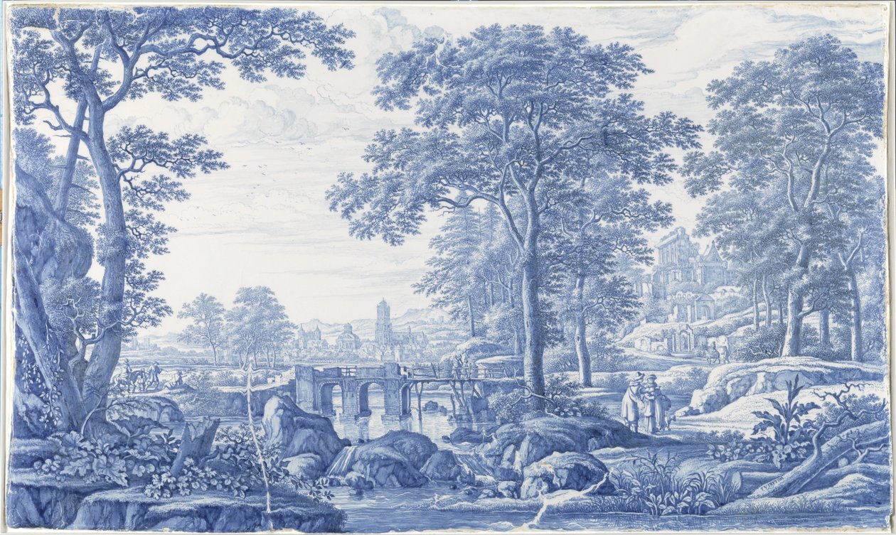 Placa con un paisaje italiano Placa con un paisaje de estilo italiano. de Frederik van Frytom (attributed to)