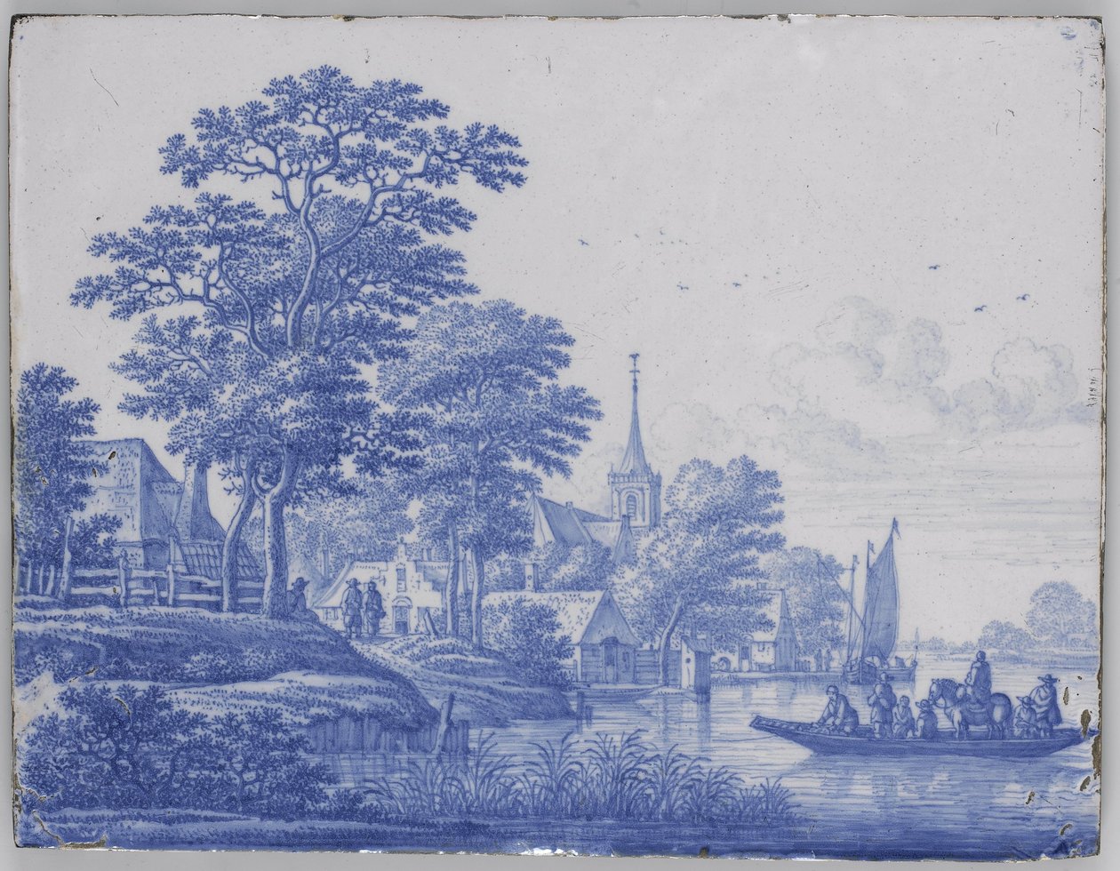 Placa rectangular con paisaje de río de Frederik van Frytom (attributed to)
