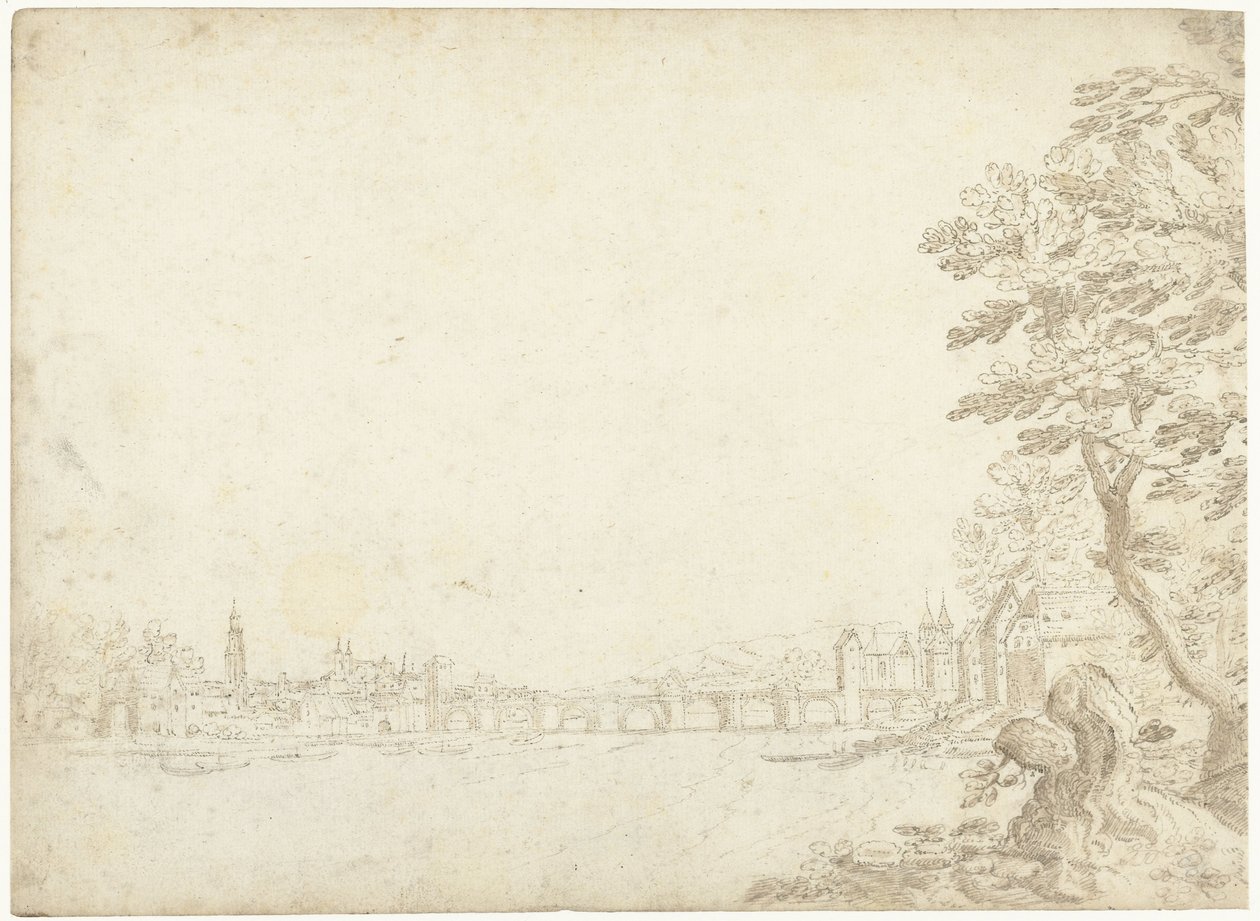 Vista de una ciudad en un río (¿el Danubio?) de Frederik van Valckenborch