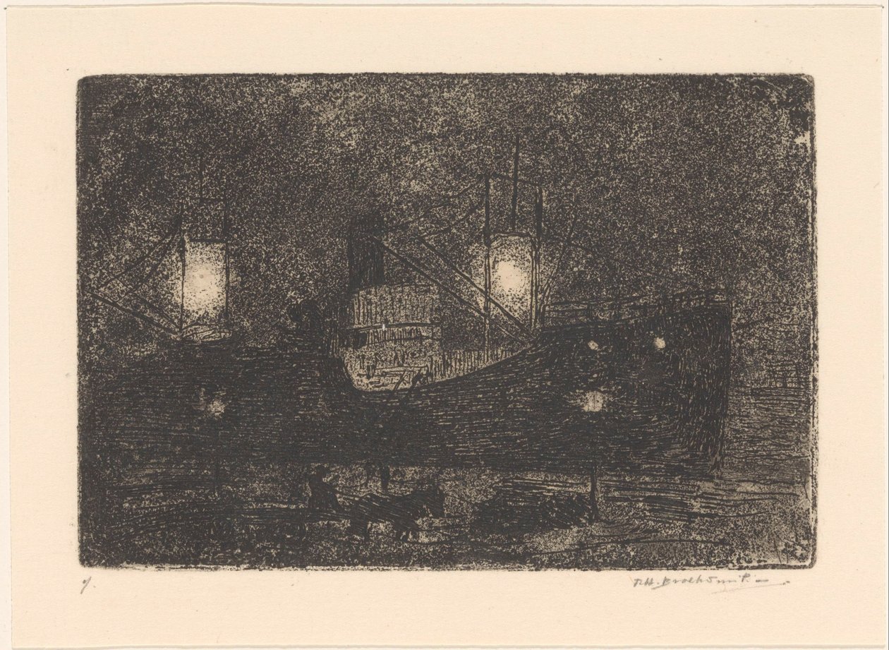 Barco en el muelle al atardecer de Frederika Henriëtte Broeksmit (signed by artist)