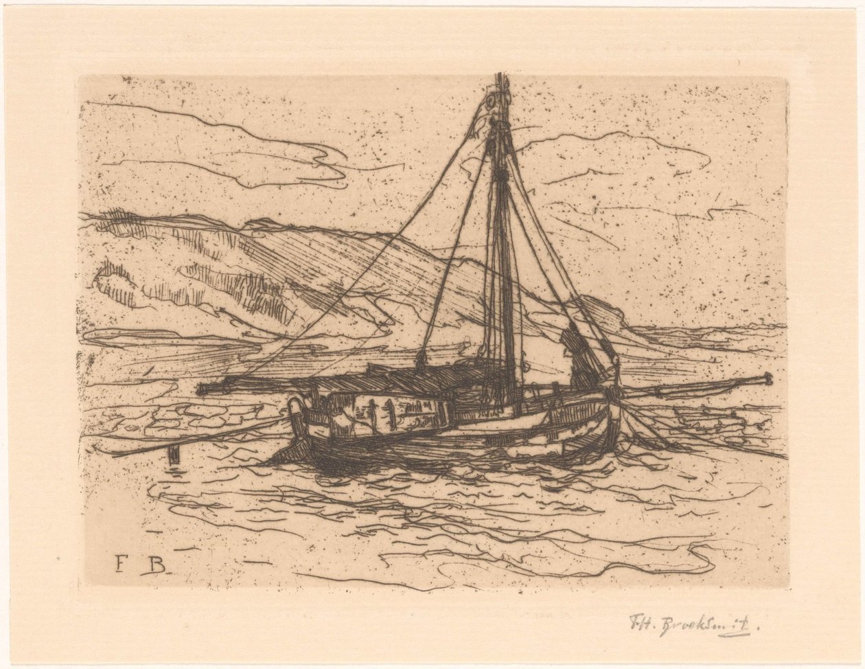 Barcaza de camarones en el mar de Frederika Henriëtte Broeksmit (signed by artist)