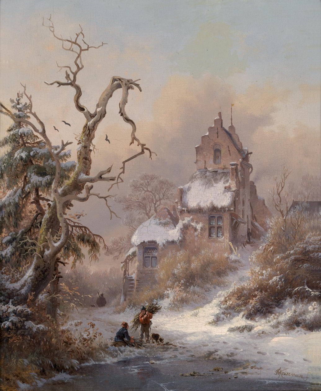 Paisaje invernal con recolector de leña de Fredrik Marinus Kruseman