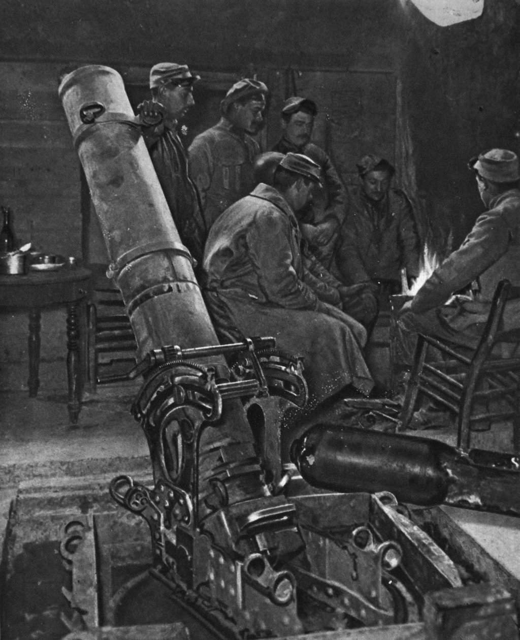 Un mortero de trinchera francés en su guarida de invierno, ilustración de The Illustrated War News, 7 de marzo de 1917 de French Photographer