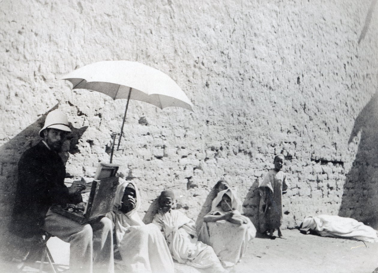 Paul Albert Laurens pintando en Biskra, Argelia, 1892 de French Photographer